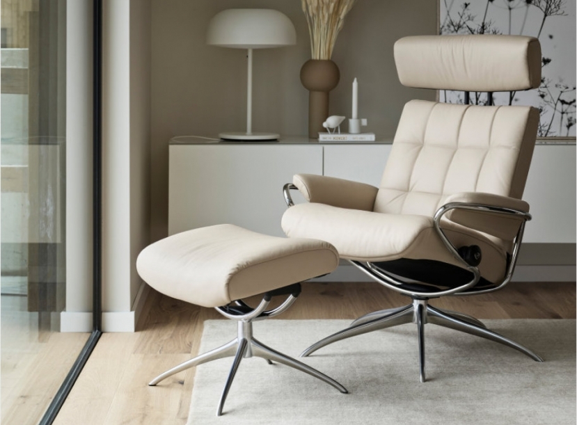Крісло -реклайнер пуфом Stressless® London Adjustable Headrest